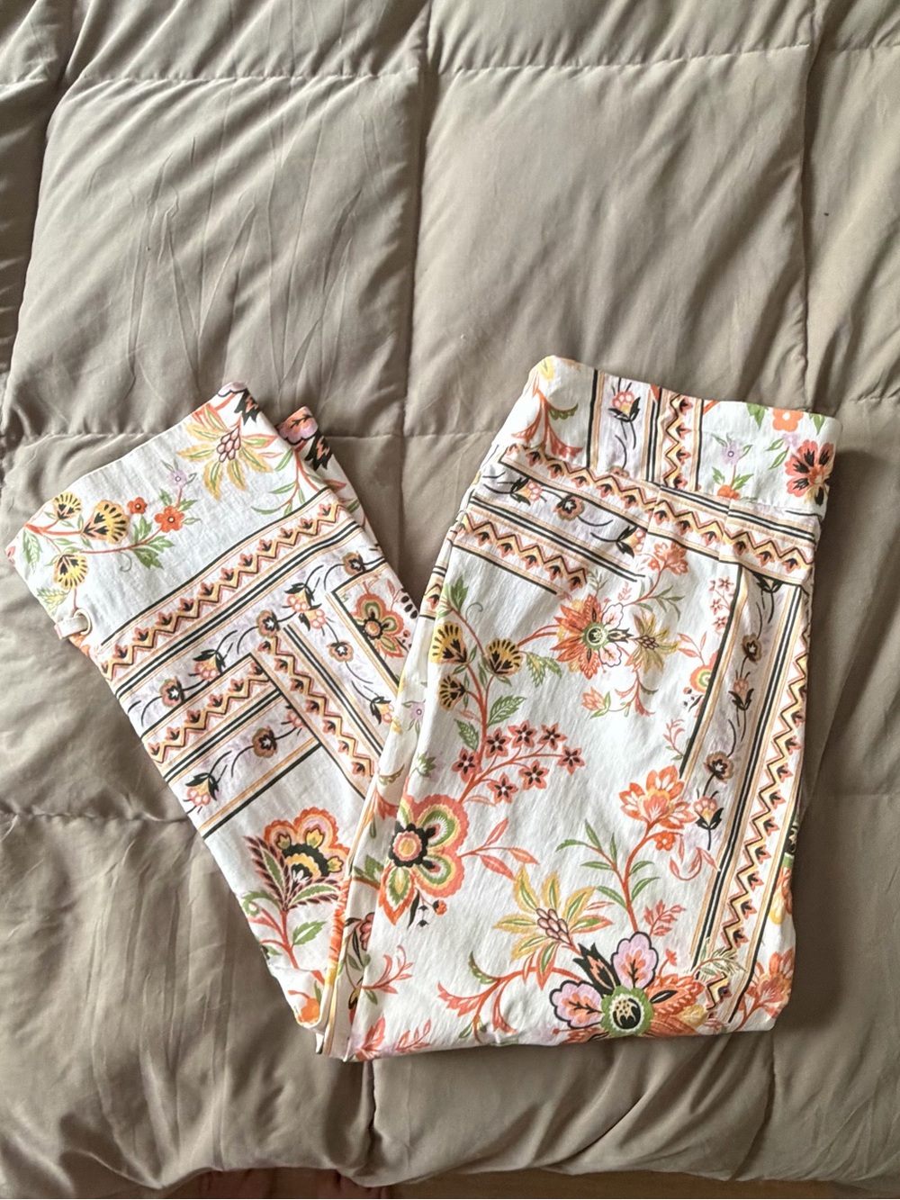 CATO White Skinny Jeans with Orange, Green and Pink Floral Print